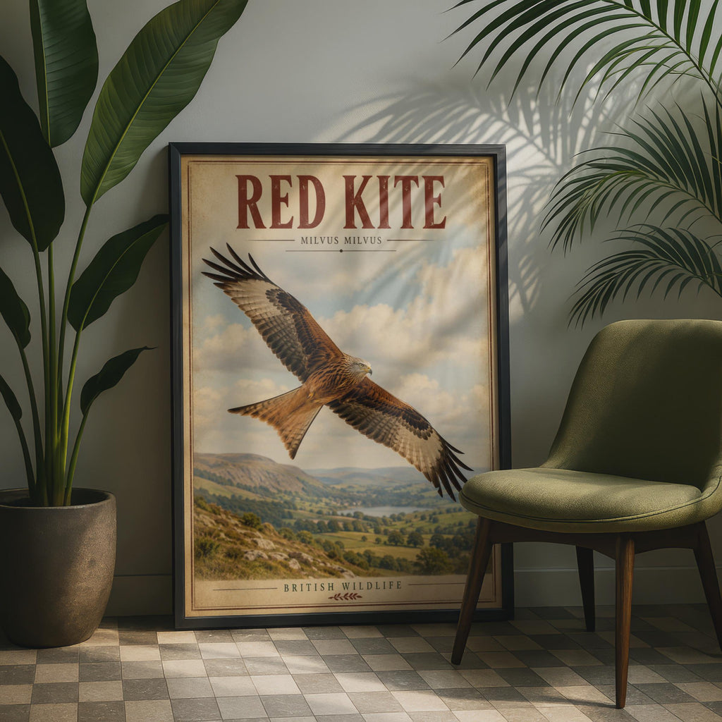 Red Kite Print, Milvus Milvus Bird Art, Vintage British Wildlife Poster