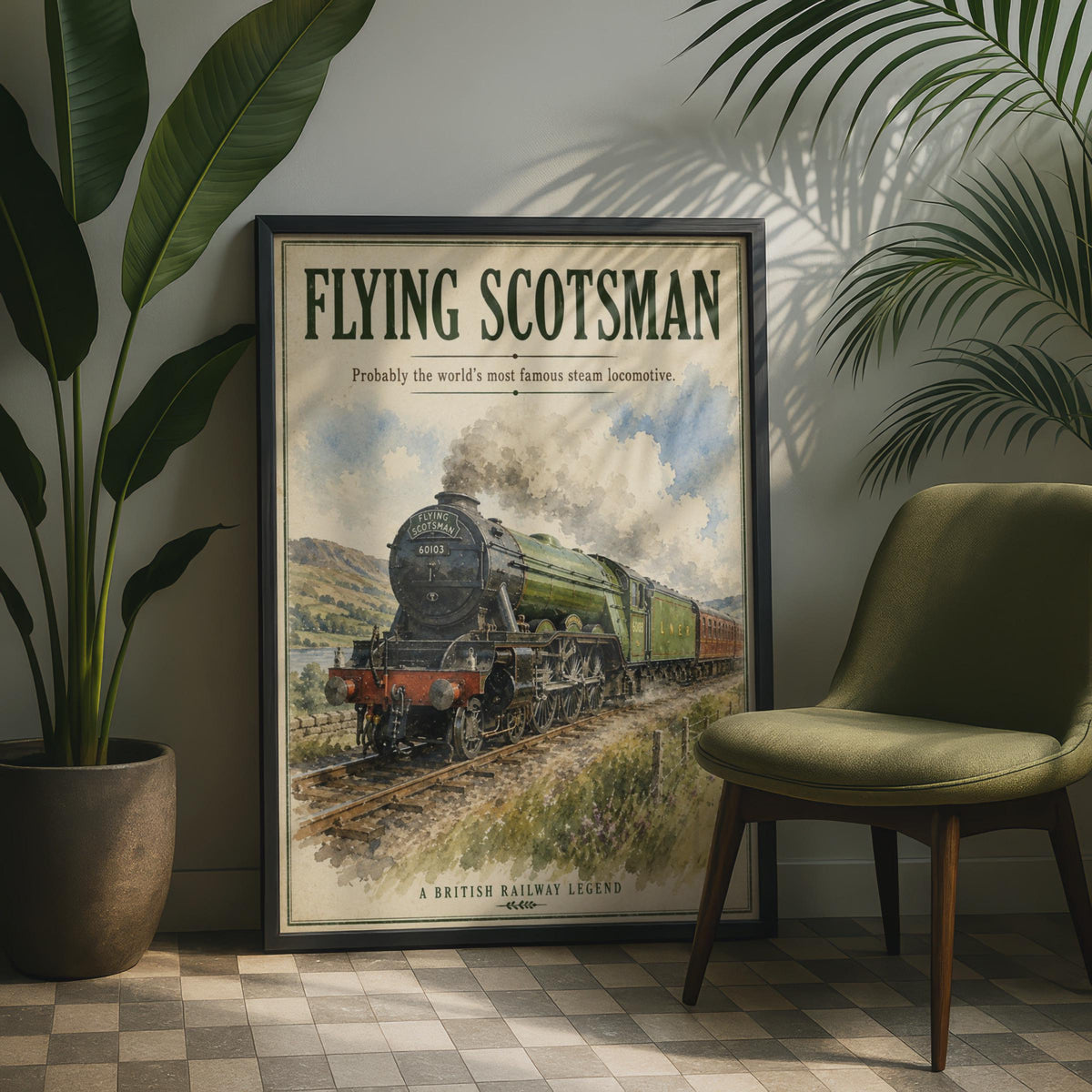 Flying Scotsman Steam Train Poster, Vintage LNER Railway Wall Art, British locomotive print