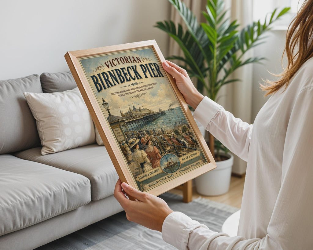 Birnbeck Pier Victorian Poster, Weston-Super-Mare, Somerset Vintage Travel Wall Art