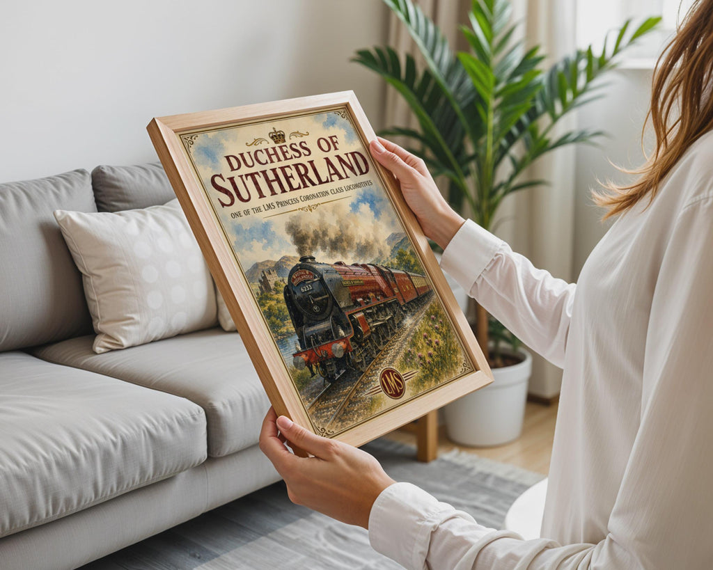 Duchess of Sutherland LMS Steam Train Poster, Vintage Railway Wall Art Print