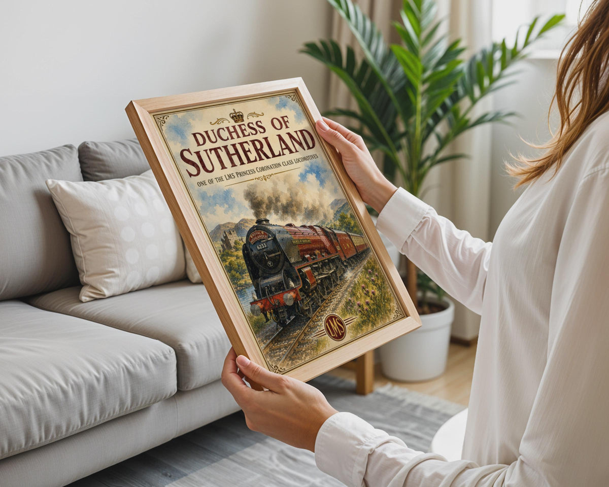 Duchess of Sutherland LMS Steam Train Poster, Vintage Railway Wall Art Print