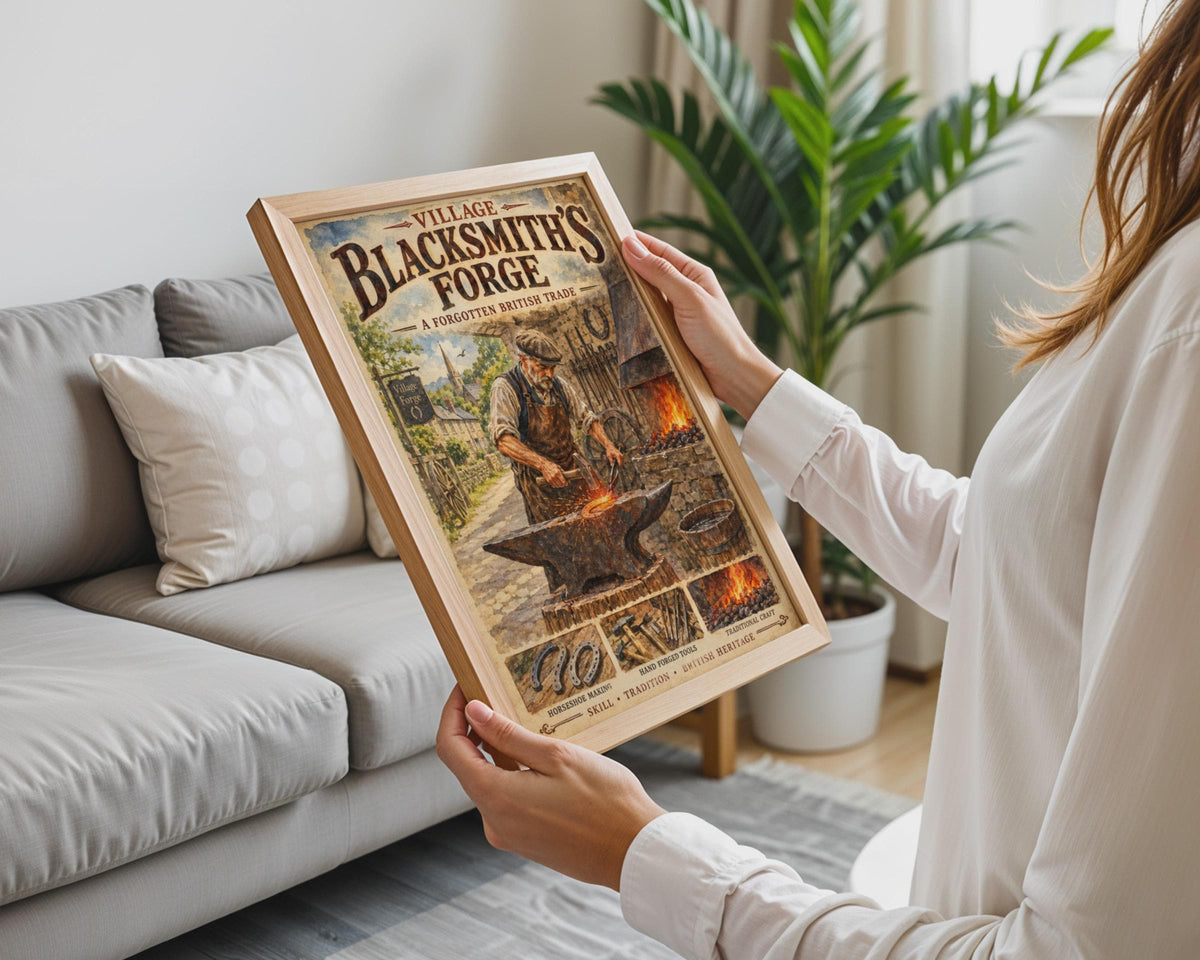 Village Blacksmith Forge Poster, British Heritage Vintage Wall Art Print, Smithy Gift