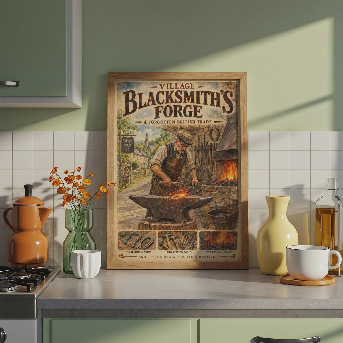 Village Blacksmith Forge Poster, British Heritage Vintage Wall Art Print, Smithy Gift