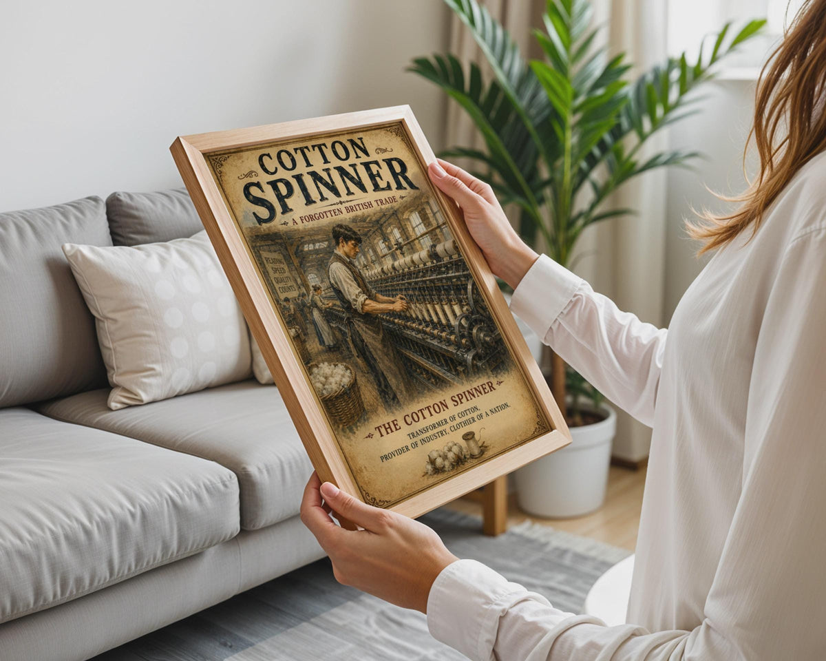 Cotton Spinner Vintage British Trade Poster, Industrial Mill Wall Art Print