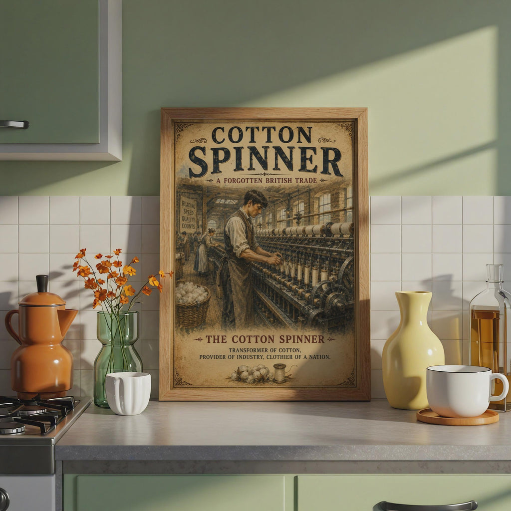 Cotton Spinner Vintage British Trade Poster, Industrial Mill Wall Art Print