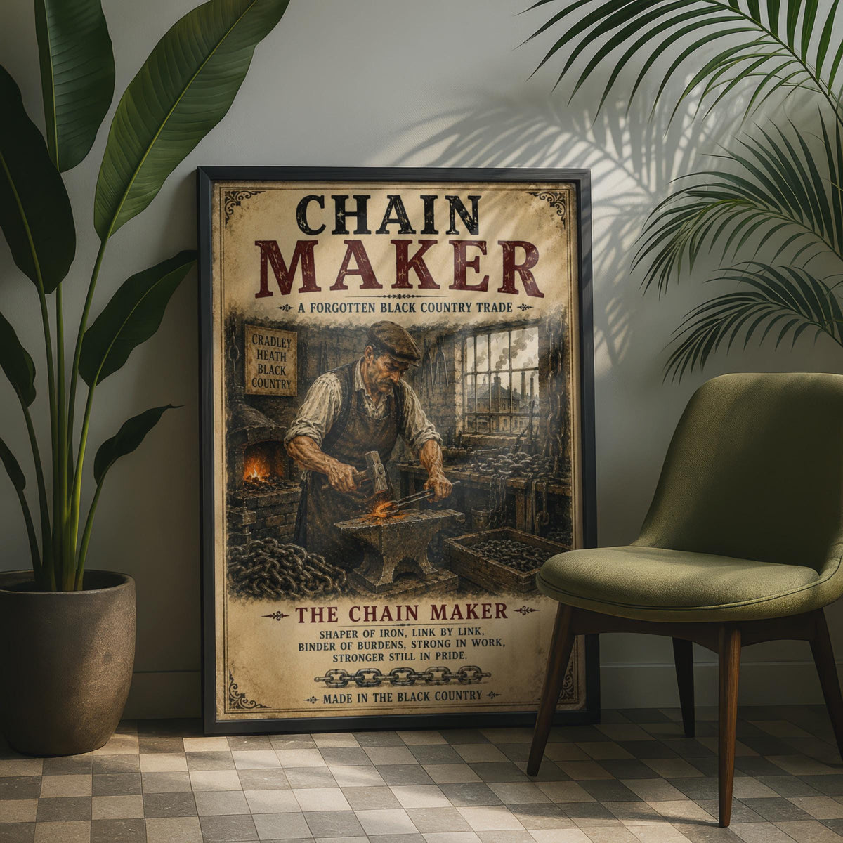 Chain Maker Black Country Poster, Cradley Heath Vintage Trade Wall Art Print