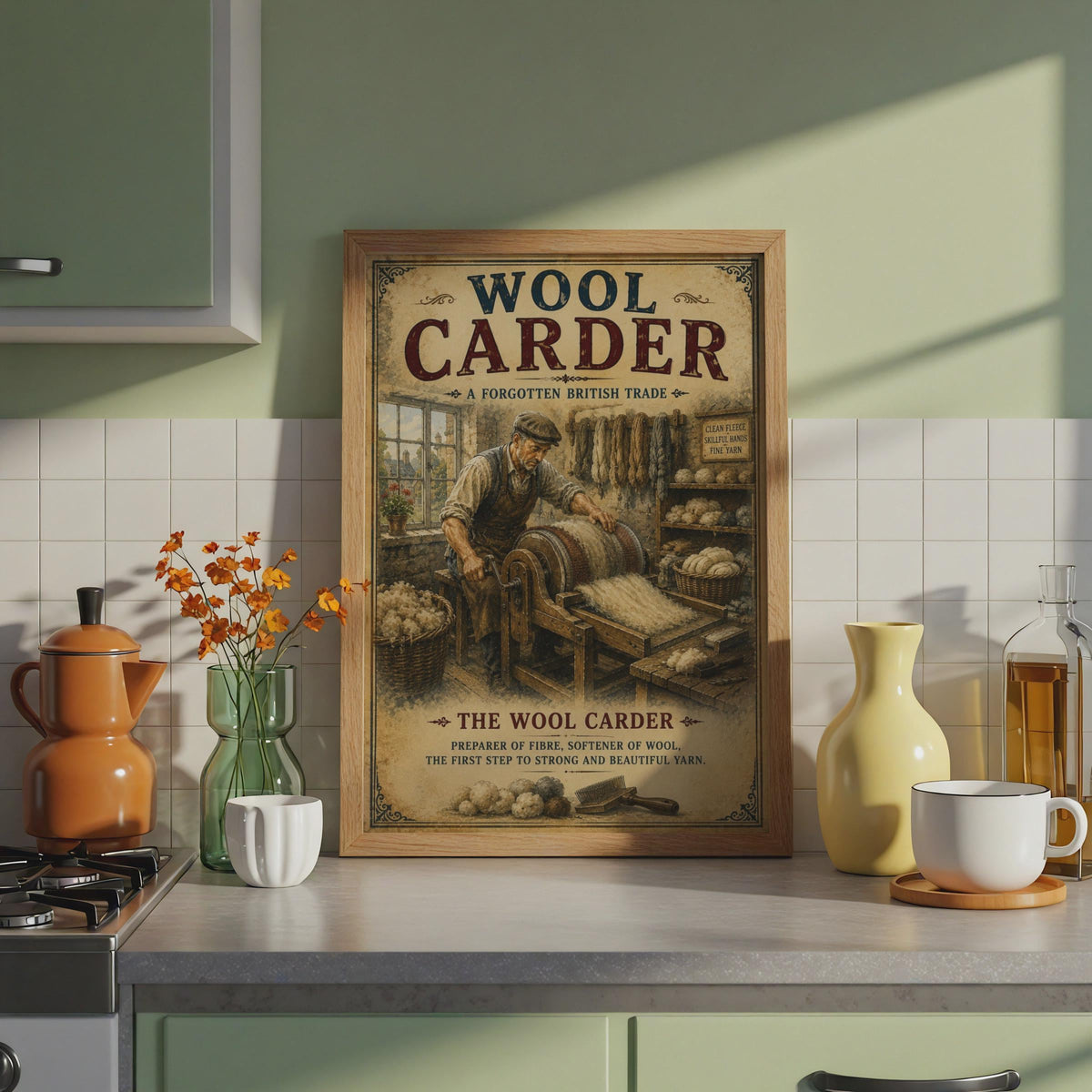 Wool Carder Vintage Trade Poster, Forgotten British Craft Wall Art Print, Textile