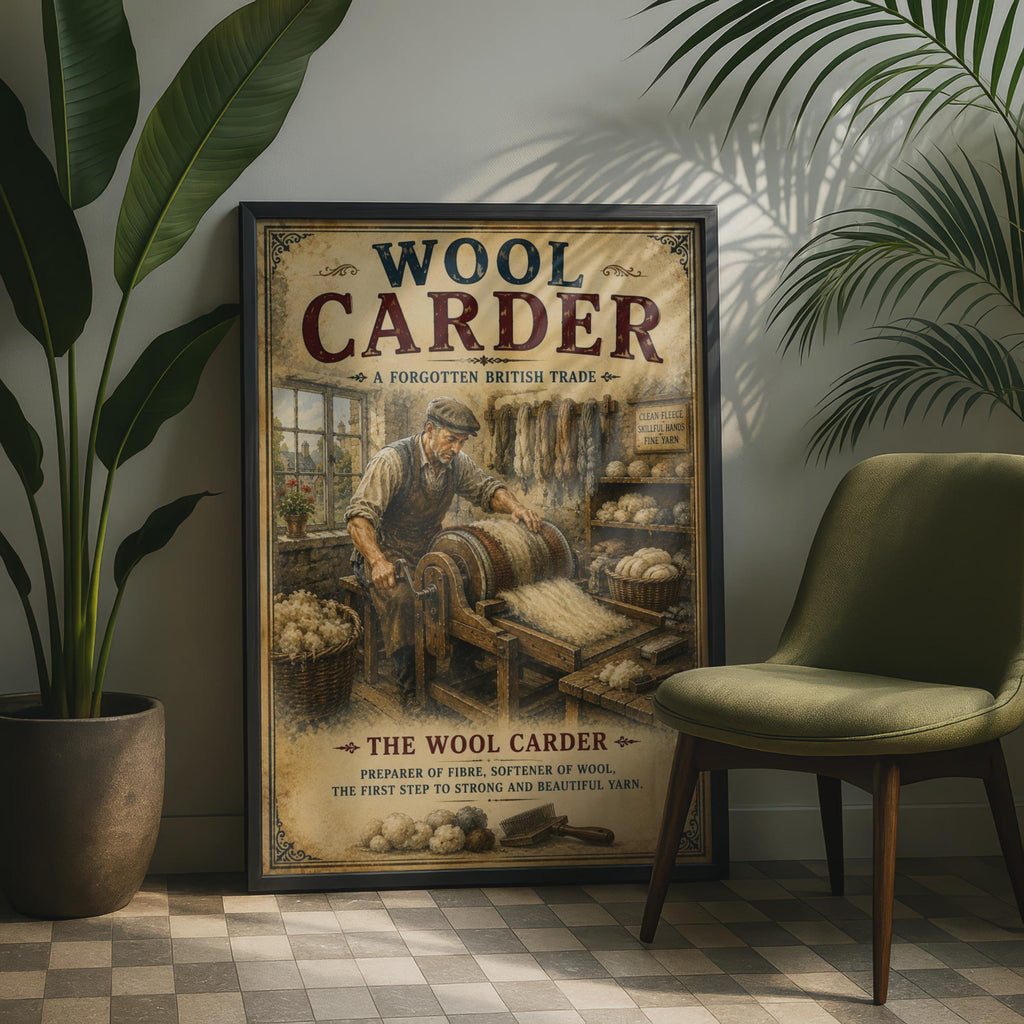 Wool Carder Vintage Trade Poster, Forgotten British Craft Wall Art Print, Textile