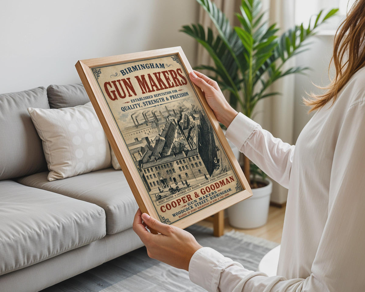 Birmingham Gun Makers Vintage Poster, Victorian Industrial Wall Art Print