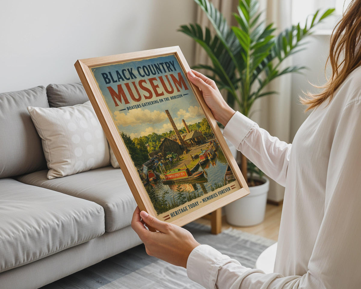 Black Country Museum Poster, Canal Narrowboat Vintage Travel Art, Dudley Retro Print