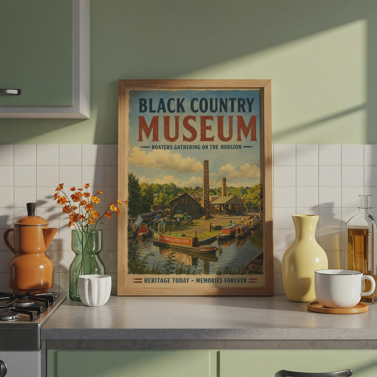 Black Country Museum Poster, Canal Narrowboat Vintage Travel Art, Dudley Retro Print