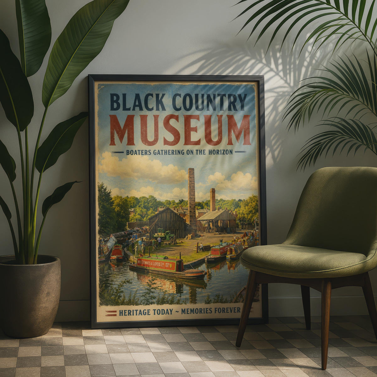 Black Country Museum Poster, Canal Narrowboat Vintage Travel Art, Dudley Retro Print