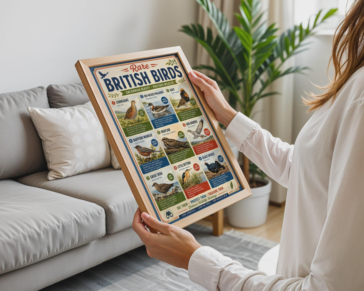 Rare British Birds Poster, UK Wildlife Wall Art, Birdwatching Gift, Nature Print