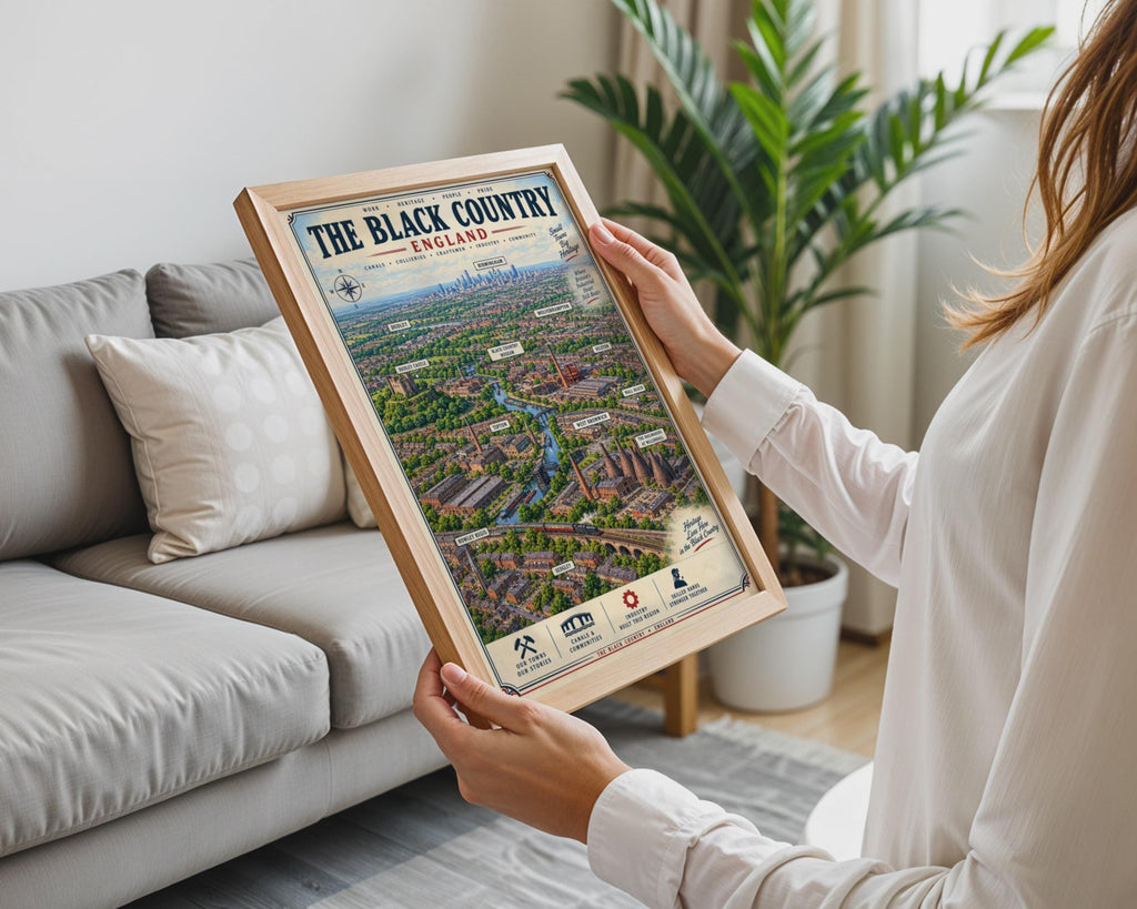 Black Country England Aerial Map Poster, Industrial Heritage Wall Art Print