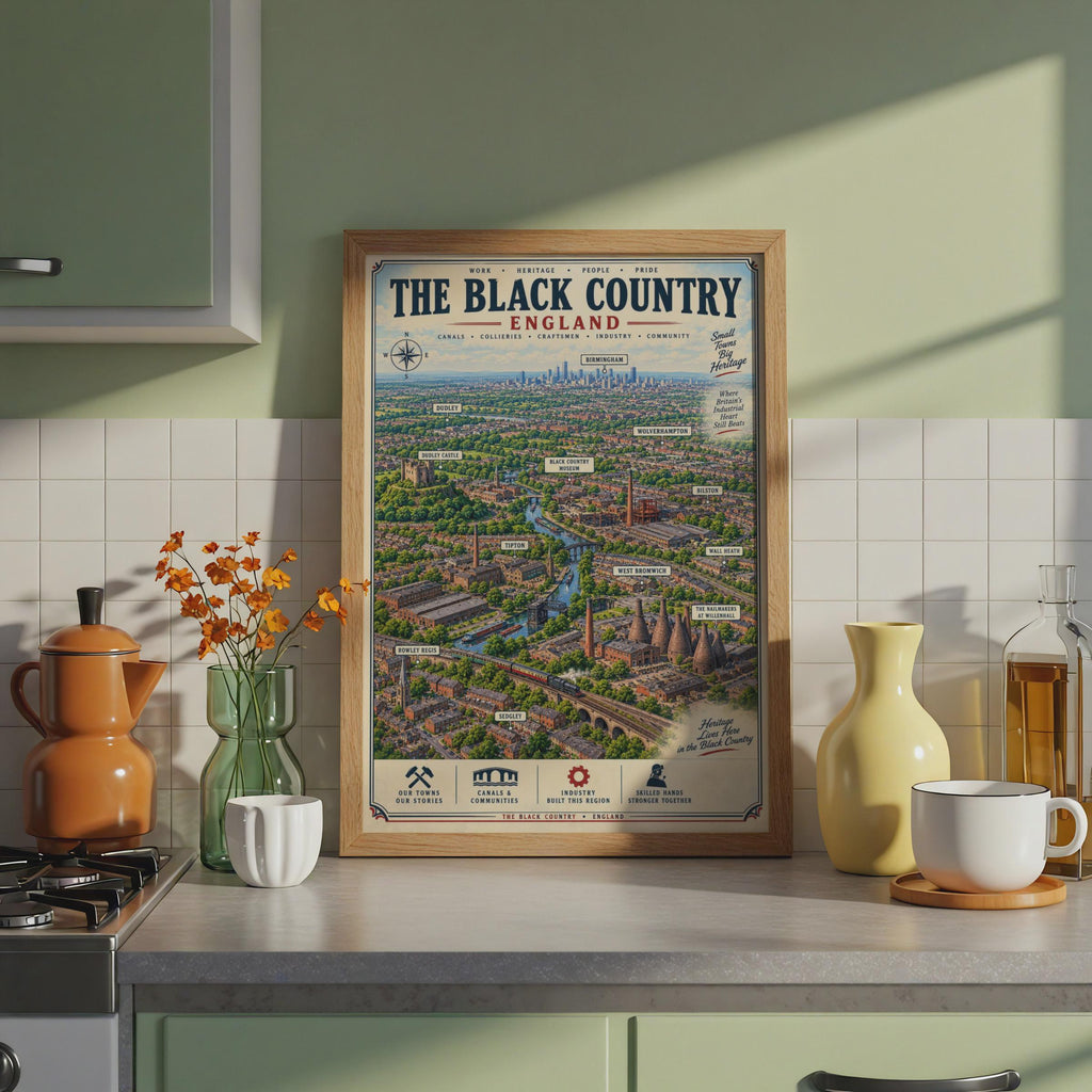 Black Country England Aerial Map Poster, Industrial Heritage Wall Art Print