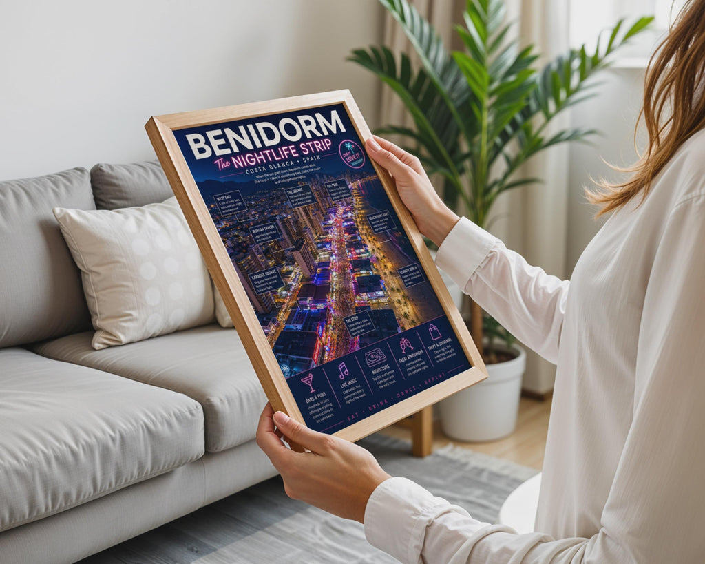 Benidorm Nightlife Strip Poster, Costa Blanca Spain Wall Art, Holiday Print