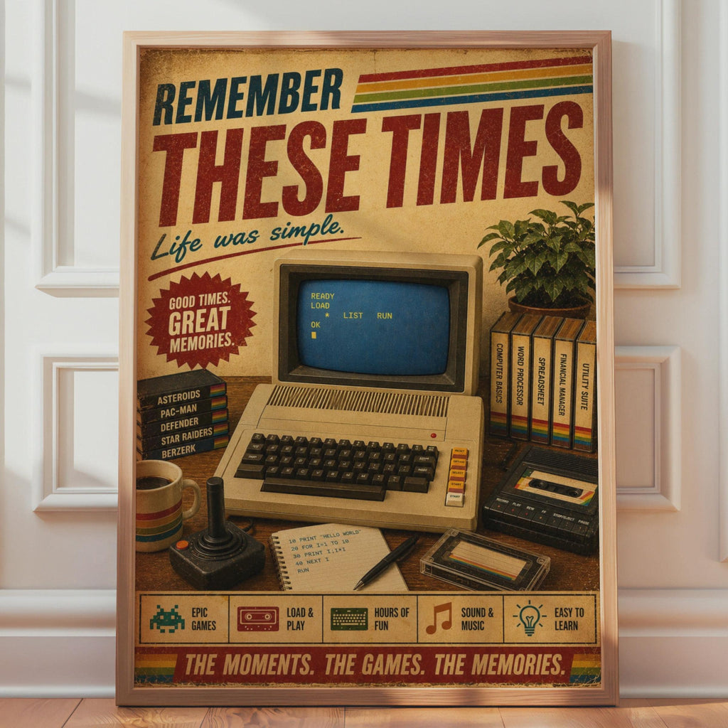 Retro Atari 800 Computer Poster, Vintage 1980s Gaming Wall Art, Nostalgic Geek Print