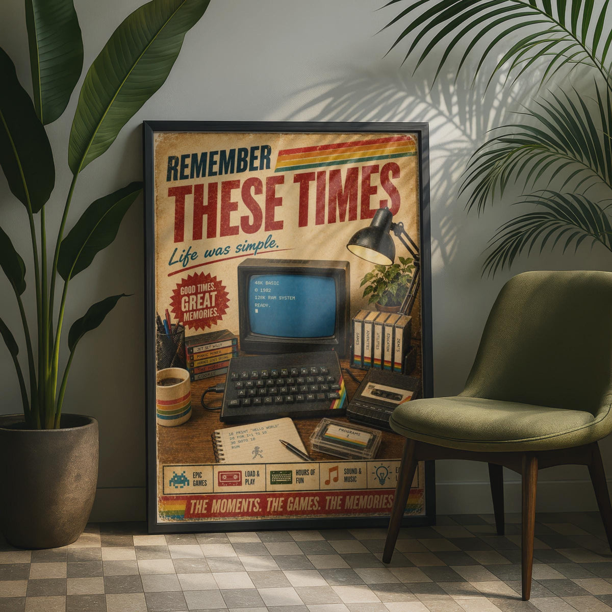 ZX Spectrum Retro Gaming Poster, 1980s Nostalgia Wall Art, Vintage Computer Print