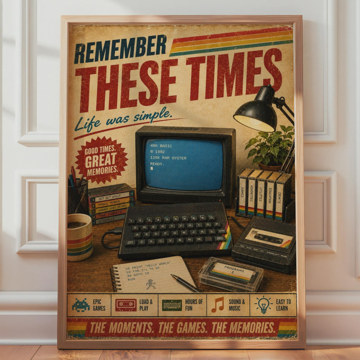 ZX Spectrum Retro Gaming Poster, 1980s Nostalgia Wall Art, Vintage Computer Print