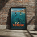 Benidorm Don't Look Down Funny Shark Poster, Costa Blanca Spain Beach Wall Art