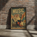 Music Is Life Retro Poster, Vintage Rock Guitar Wall Art, Music Lover Print