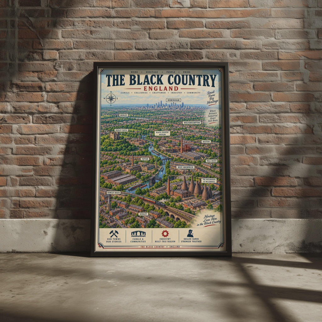 Black Country England Aerial Map Poster, Industrial Heritage Wall Art Print