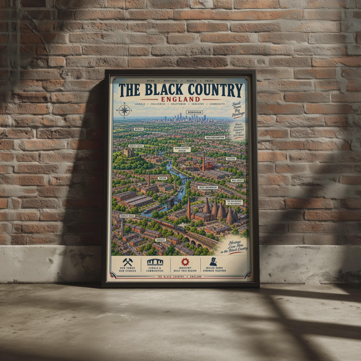 Black Country England Aerial Map Poster, Industrial Heritage Wall Art Print