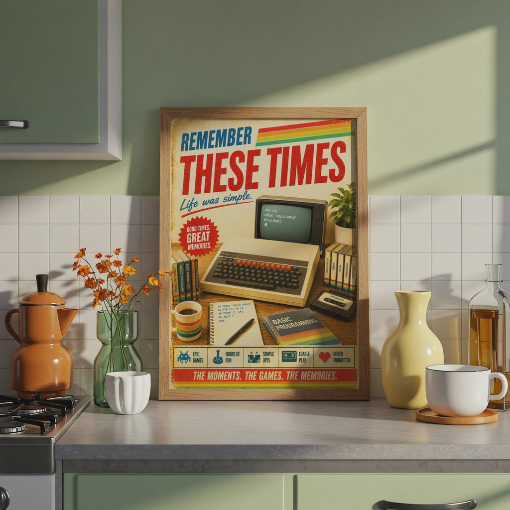 BBC Micro Computer Retro Poster, 1980s Nostalgic Gaming Wall Art, Vintage Tech Print