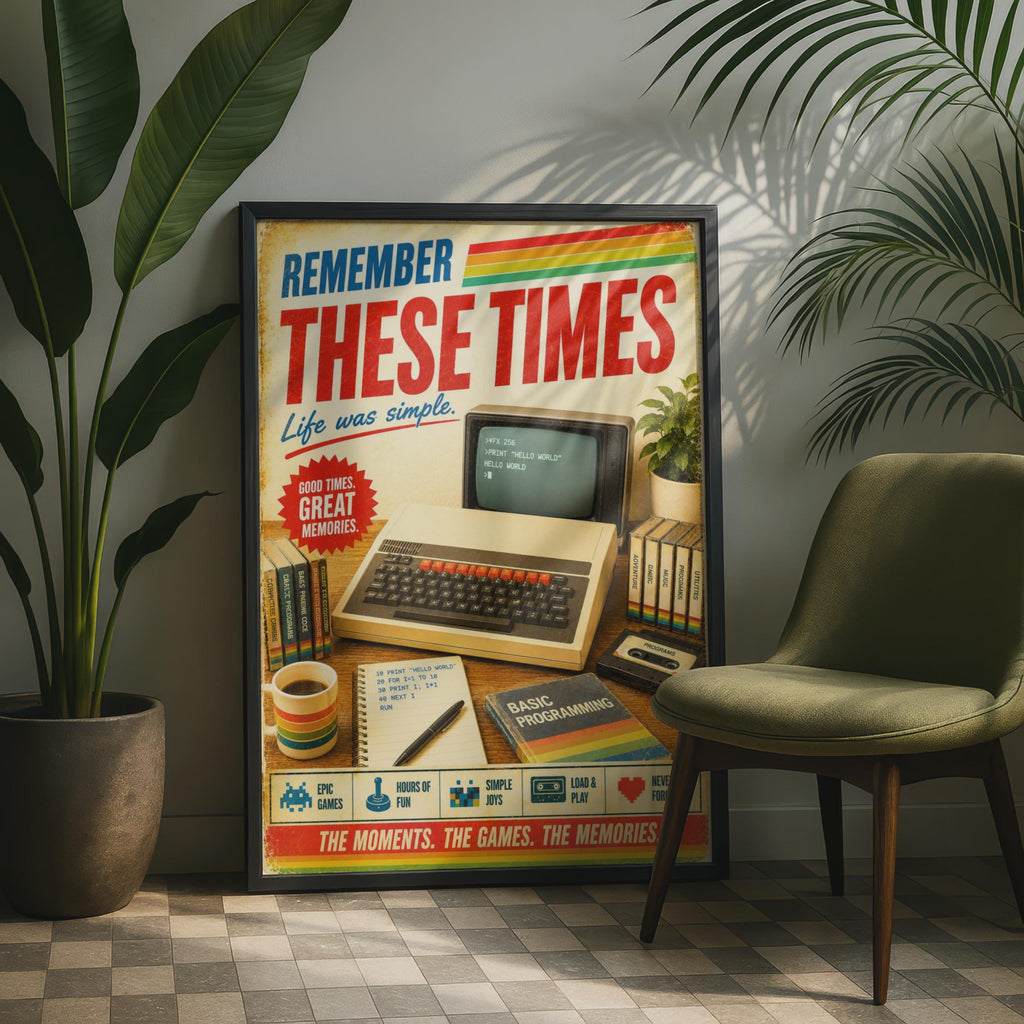 BBC Micro Computer Retro Poster, 1980s Nostalgic Gaming Wall Art, Vintage Tech Print
