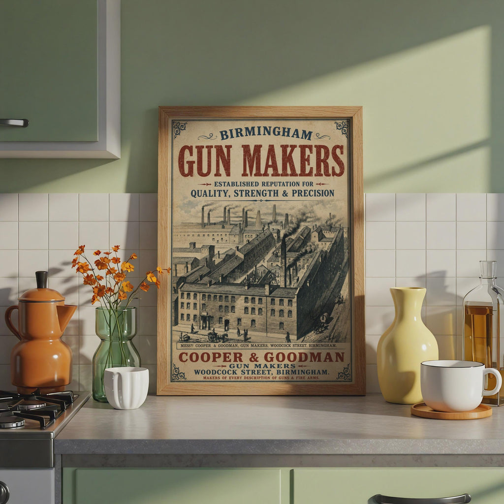 Birmingham Gun Makers Vintage Poster, Victorian Industrial Wall Art Print