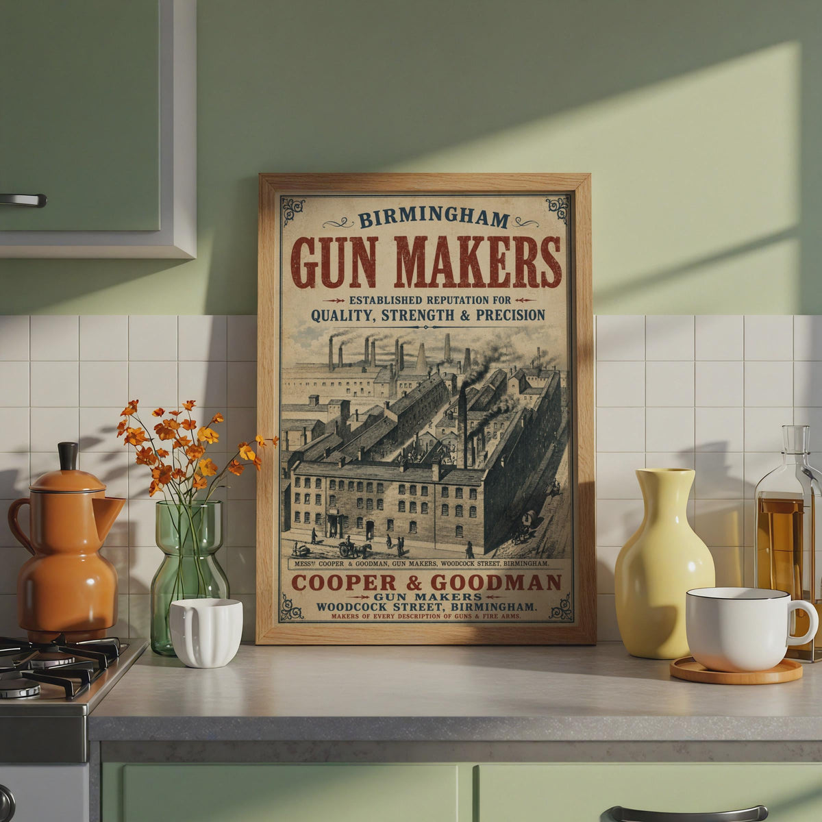 Birmingham Gun Makers Vintage Poster, Victorian Industrial Wall Art Print