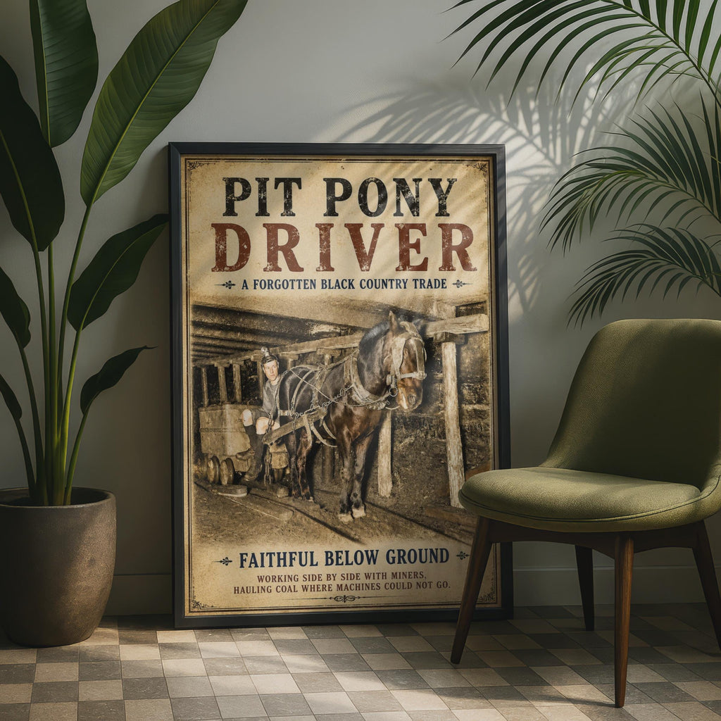 Pit Pony Driver Black Country Mining Poster, Vintage Coal Mine Wall Art Print
