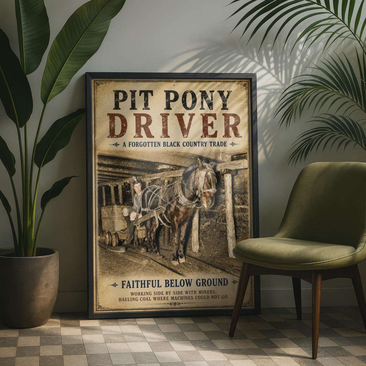 Pit Pony Driver Black Country Mining Poster, Vintage Coal Mine Wall Art Print