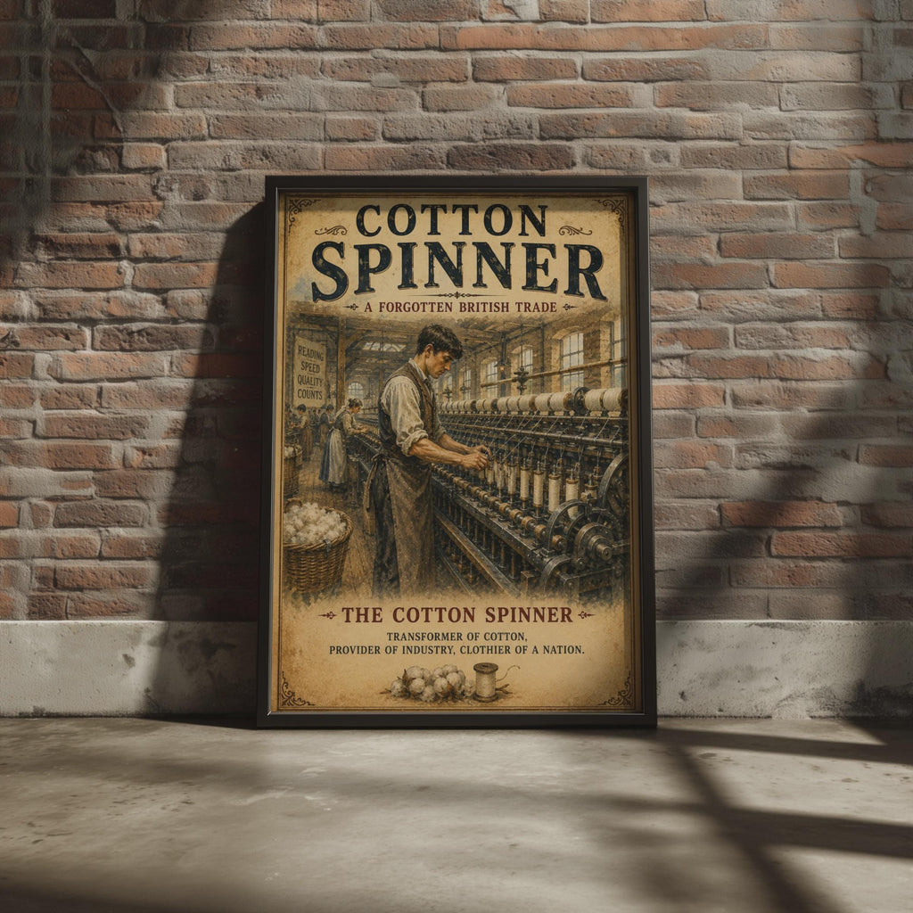 Cotton Spinner Vintage British Trade Poster, Industrial Mill Wall Art Print