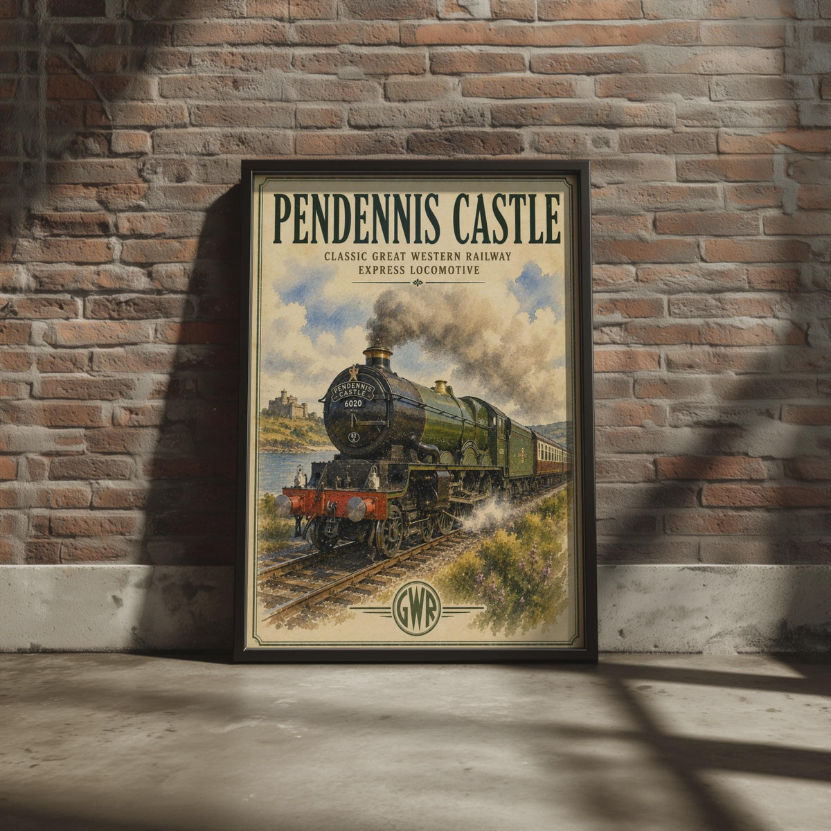 Pendennis Castle GWR Steam Train Poster, Vintage Watercolour Art Print
