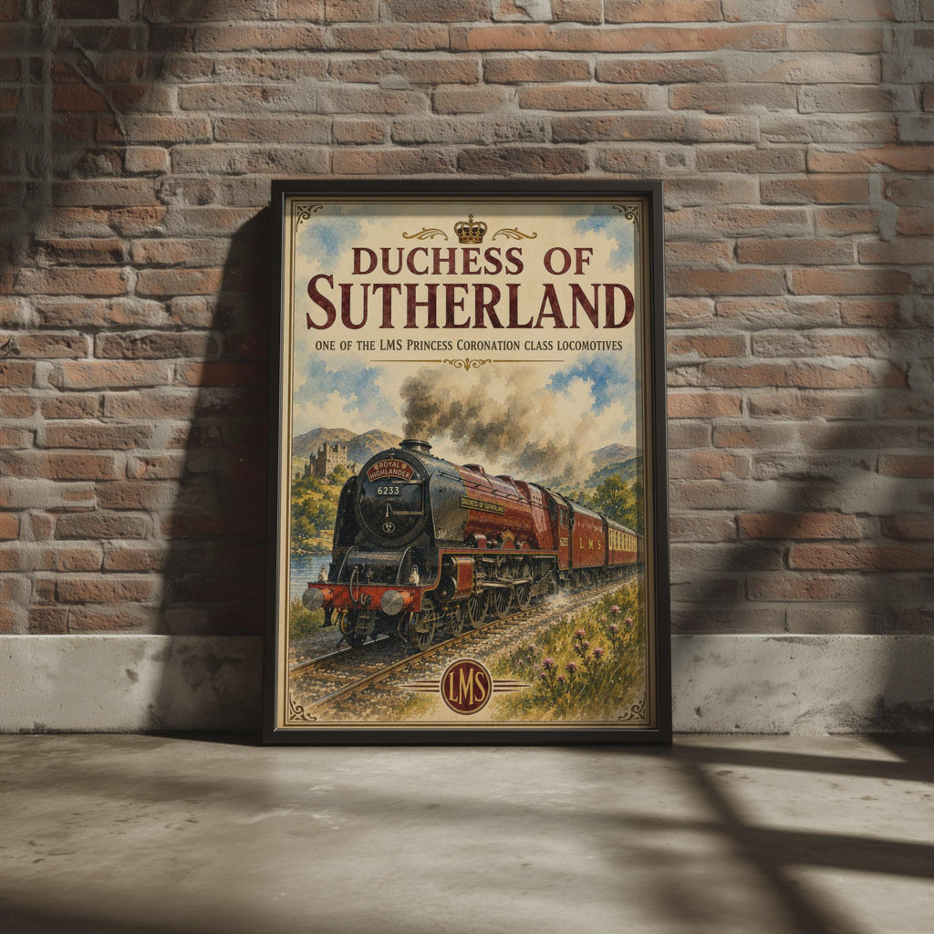 Duchess of Sutherland LMS Steam Train Poster, Vintage Railway Wall Art Print