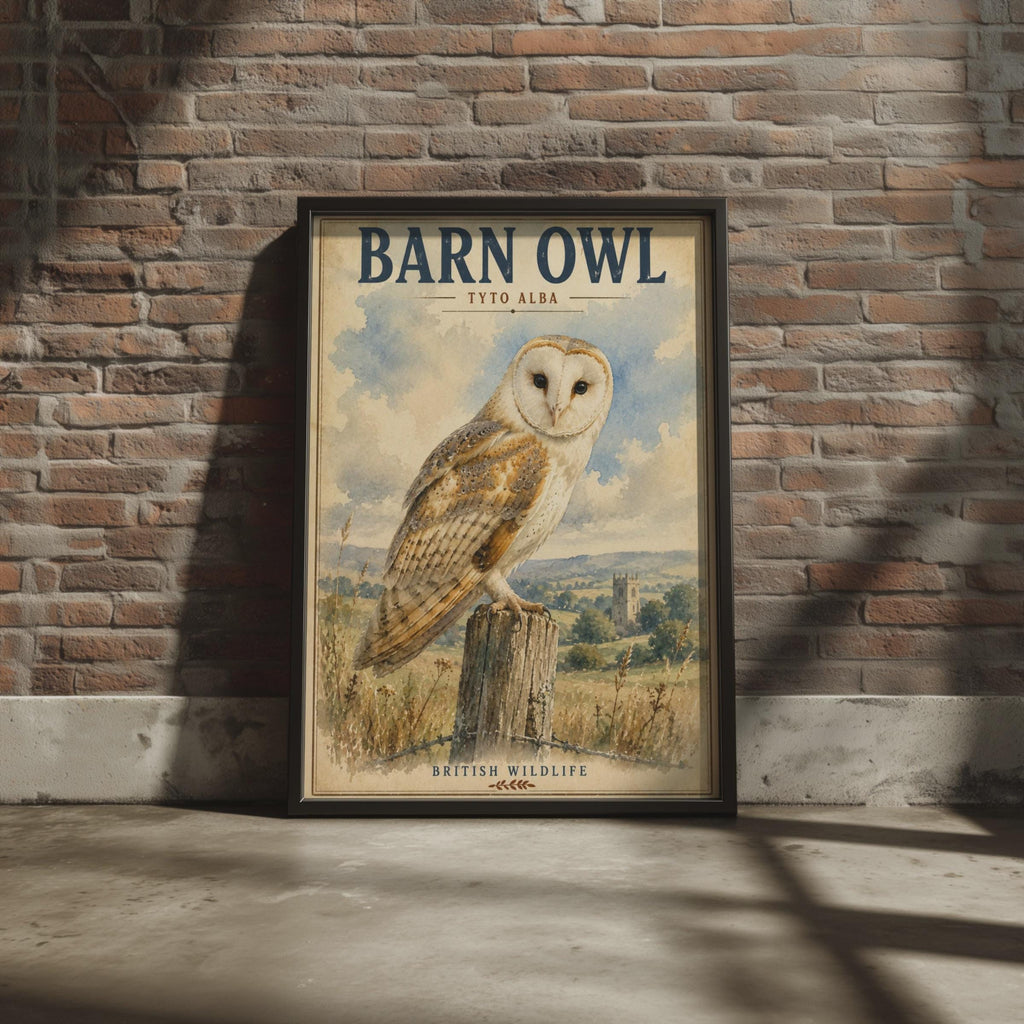 Barn Owl Print, British Wildlife Poster, Tyto Alba Watercolour Bird Wall Art