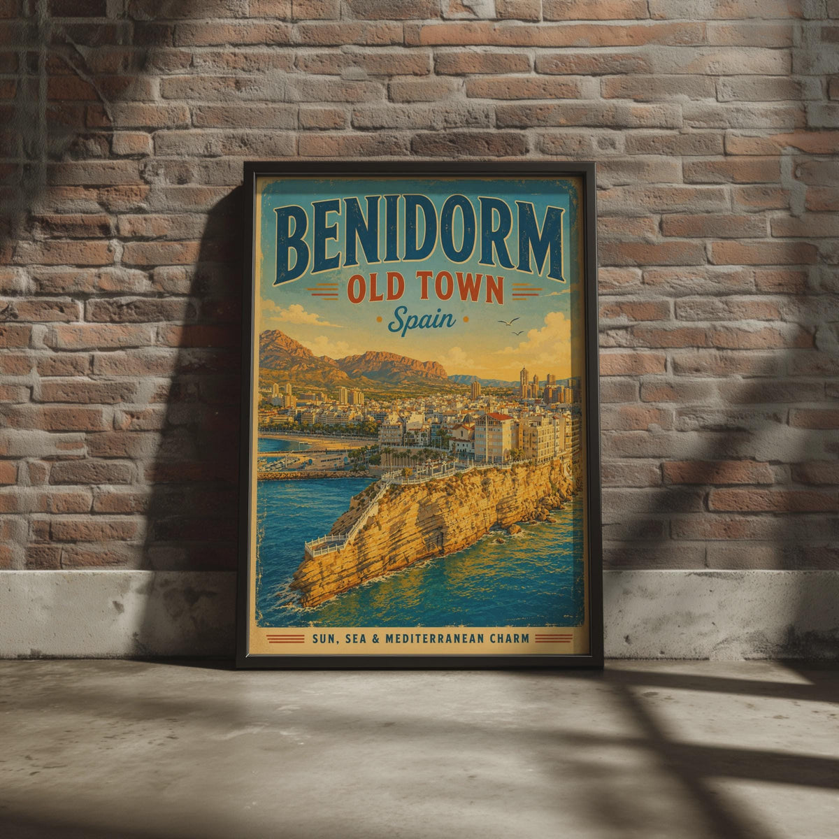 Benidorm Old Town Spain Vintage Travel Poster, Mediterranean Wall Art Print