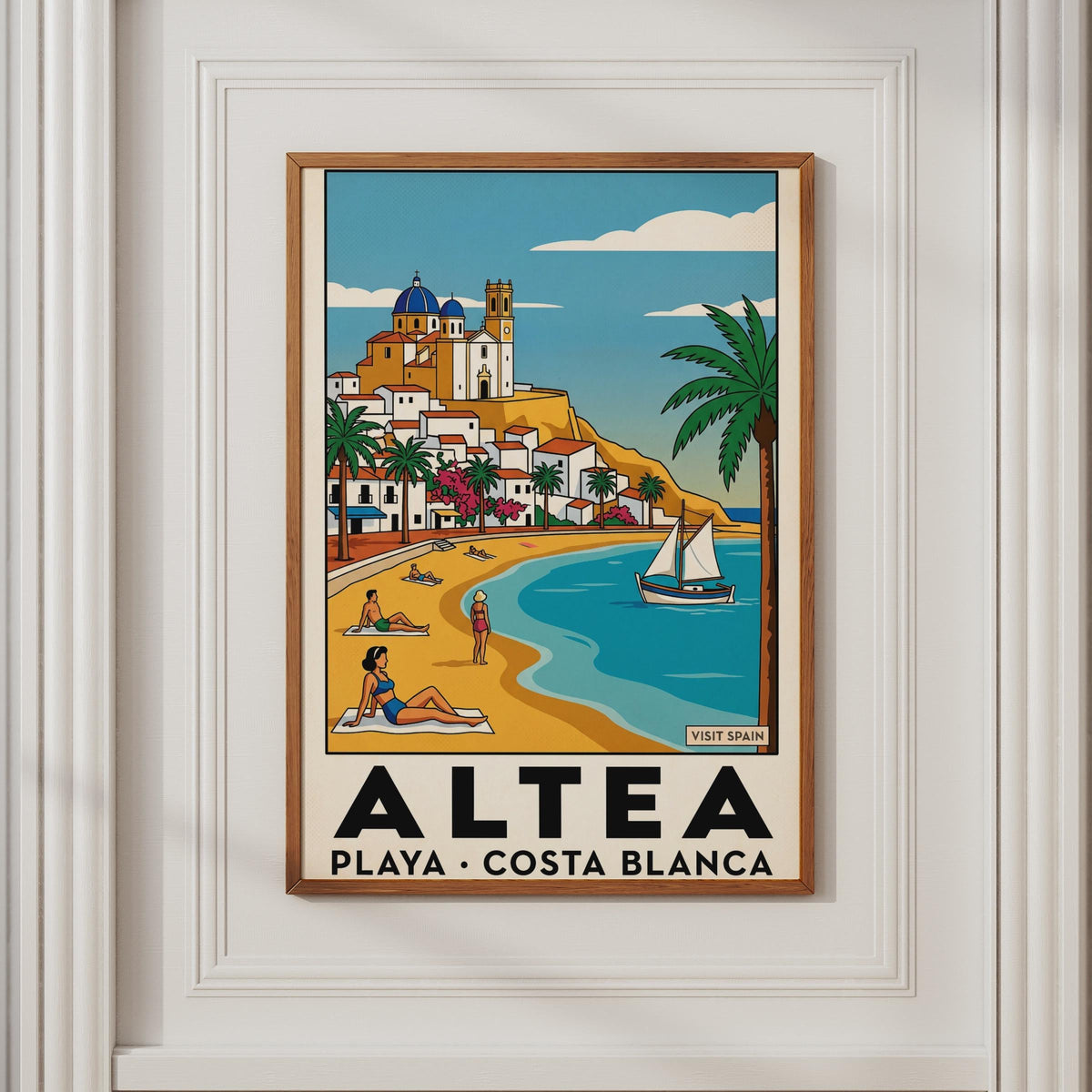 Altea Playa Costa Blanca Spain Vintage Travel Poster, Spanish Beach Wall Art Print