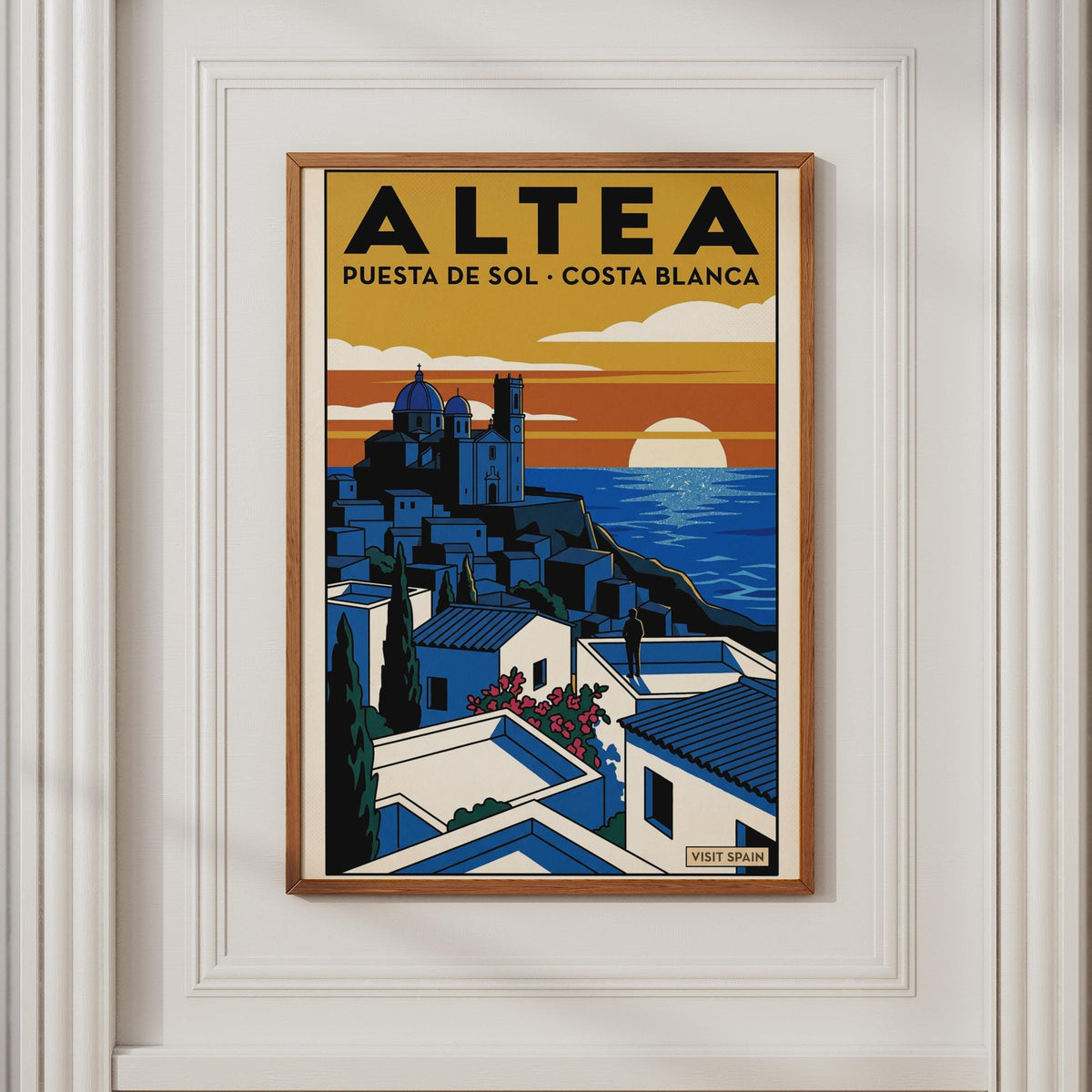 Altea Sunset Poster, Costa Blanca Spain Travel Print, Retro Mediterranean Wall Art