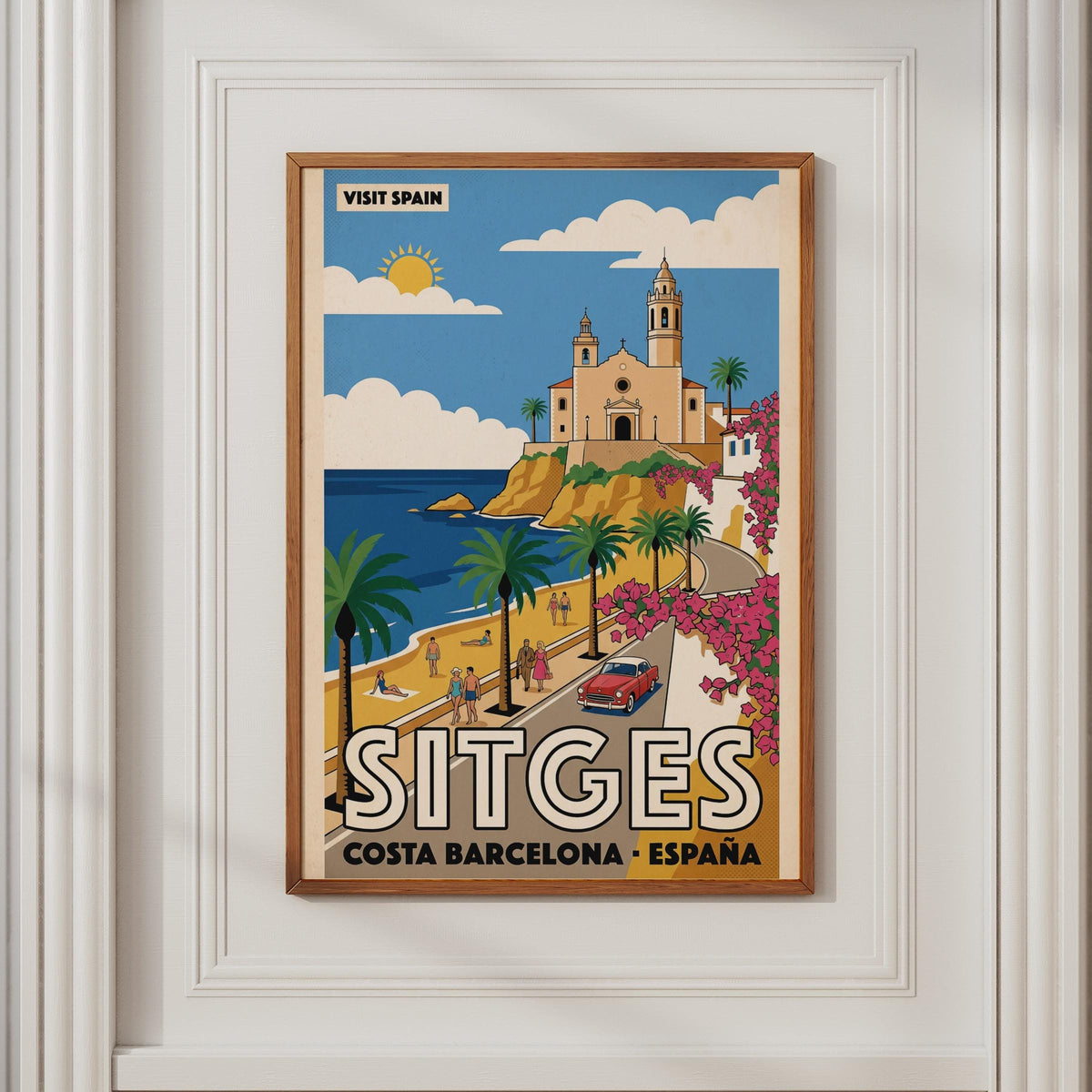 Sitges Spain Vintage Travel Poster, Costa Barcelona Retro Wall Art Print
