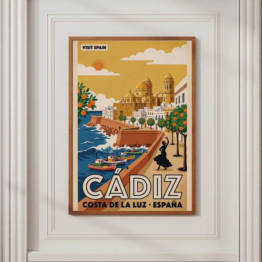 Cadiz Spain Vintage Travel Poster, Costa de la Luz Retro Wall Art Print