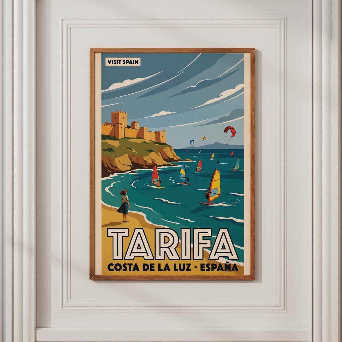 Tarifa Spain Travel Poster, Costa de la Luz Vintage Wall Art, Kitesurfing Print