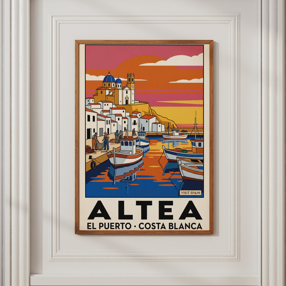 Altea El Puerto Poster, Costa Blanca Spain Travel Wall Art, Vintage Harbour Print