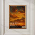 Golden Hour Sunset Sky Poster, Vintage Magazine Style Wall Art, Orange Cloud Print