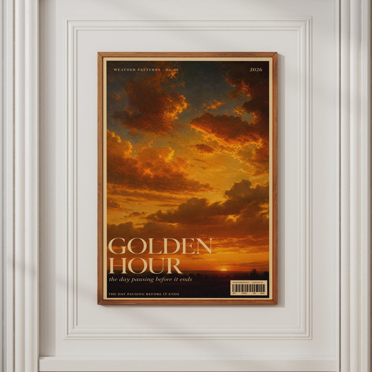 Golden Hour Sunset Sky Poster, Vintage Magazine Style Wall Art, Orange Cloud Print