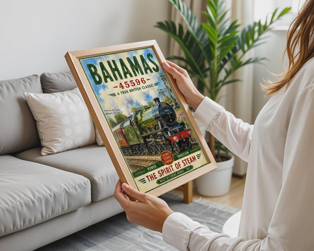 Bahamas 45596 Steam Train Poster, British Locomotive Vintage Railway Wall Art Print