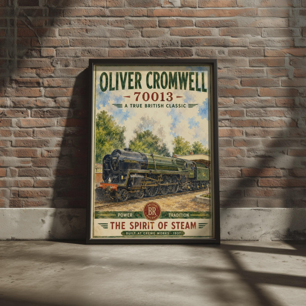 Oliver Cromwell 70013 Steam Train Poster, British Railways Vintage Wall Art Print