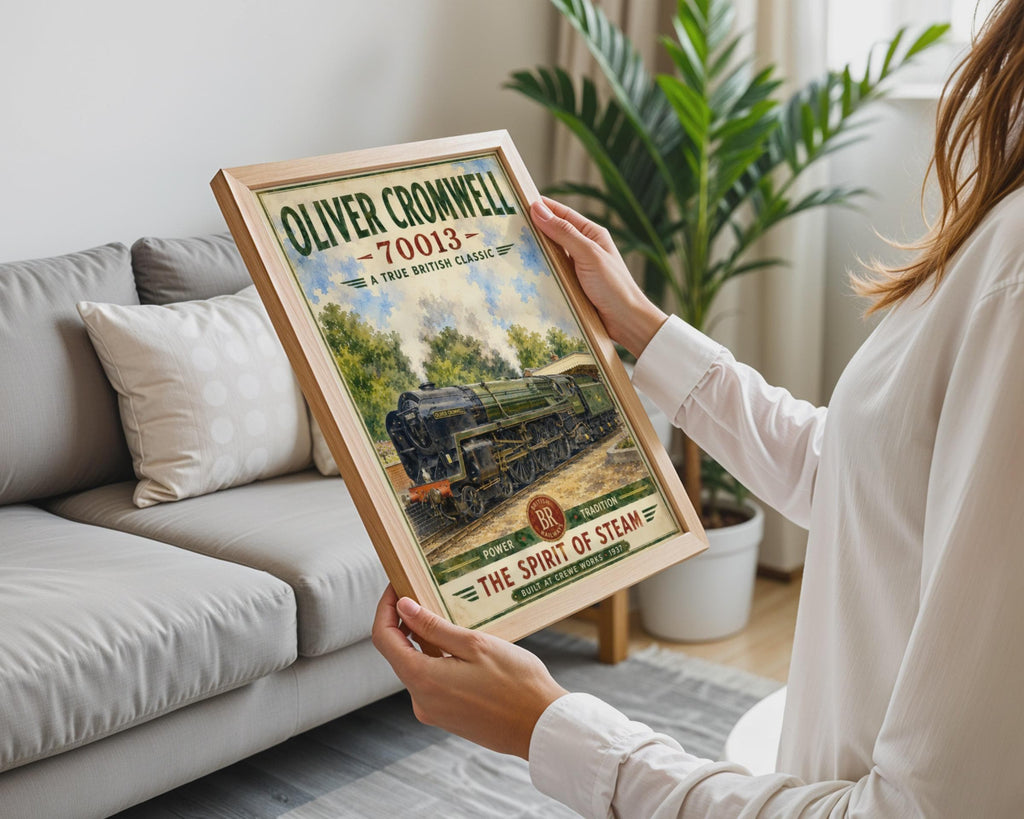 Oliver Cromwell 70013 Steam Train Poster, British Railways Vintage Wall Art Print