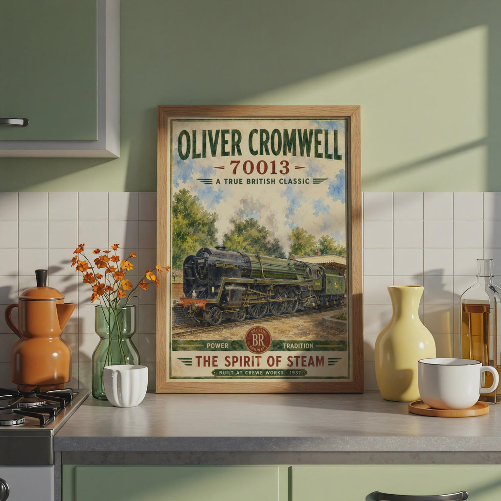 Oliver Cromwell 70013 Steam Train Poster, British Railways Vintage Wall Art Print